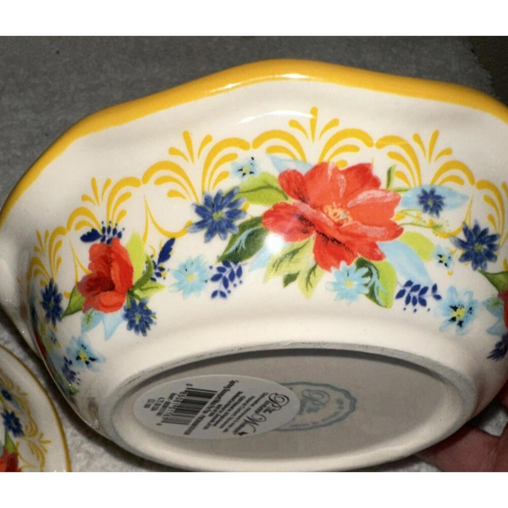 Pioneer Woman Floral Medley 5.5” Mini Pie Pans Stoneware Yellow Set Of 2 NEW - Picture 3 of 6